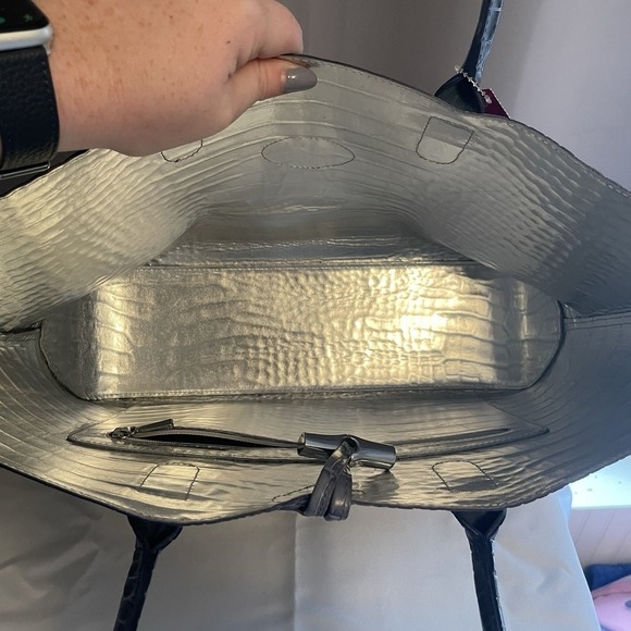 LONGCHAMP Roseau Croco Pilot Blue Crocodile Embossed Leather Tote Bag Purse NWOT - Picture 10 of 16